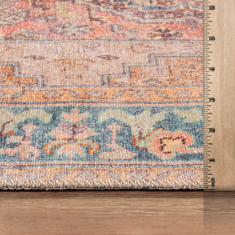 Tapis lavable à la machine à motif de médaillon rouille Valora avec envers antidérapant, Rectangle 10' x 14'