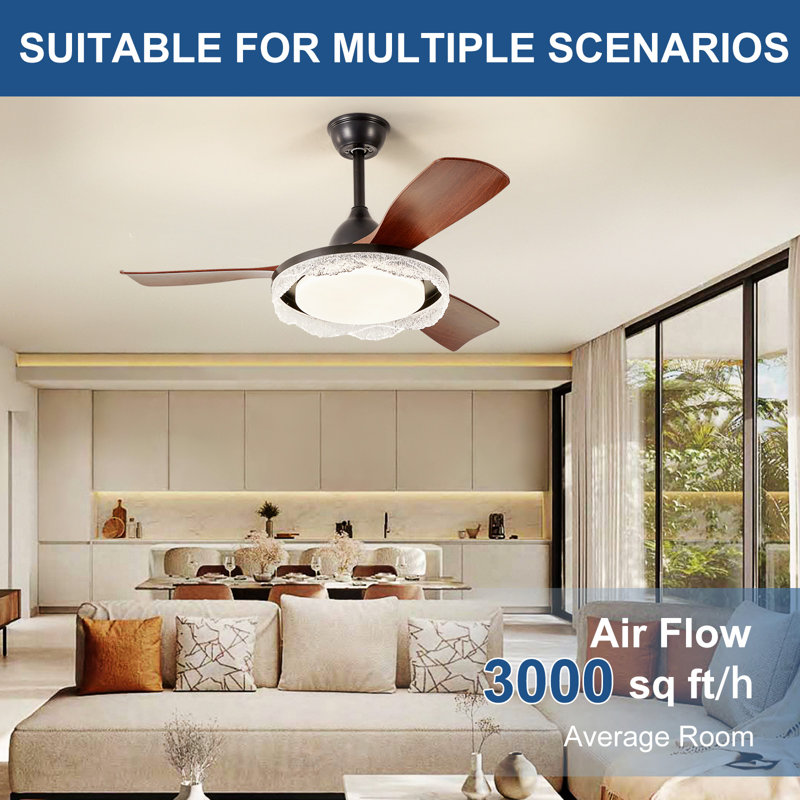 42" 3-Blade Walnut Ceiling Fan with LED Light,Remote Control,6-Speed,Reversible Airflow,Dimmable Lighting,Height-Adjustable for Living Room Covered Patios