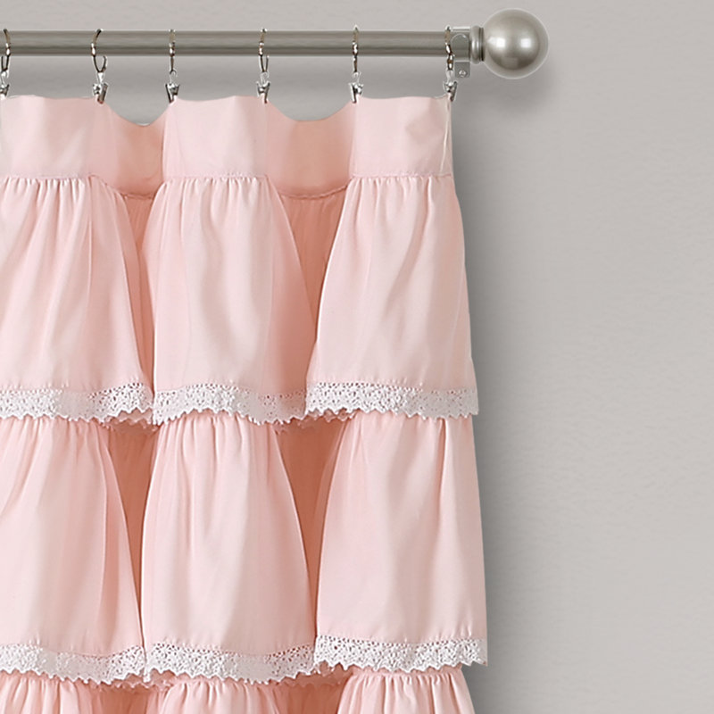 Pink Lace Ruffle Sheer Polyester Kids' Curtain Panel