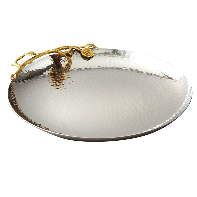 Golden Vine Hammered Stainless Steel Round Tray