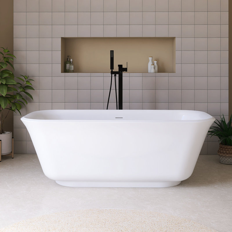 Baignoire de trempage autoportante 67 po en acrylique blanc brillant 67 po