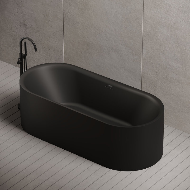 MonBlari 59" X 27.5" Freestanding Black Soaking Acrylic Bathtub with Overflow and Pop-up Drain For Bathroom, Matte Black