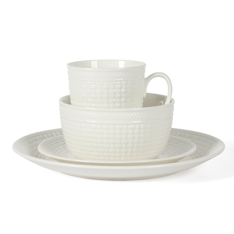 Ensemble de vaisselle en porcelaine gaufrée en porcelaine gaufrée 16 pièces Martha Stewart