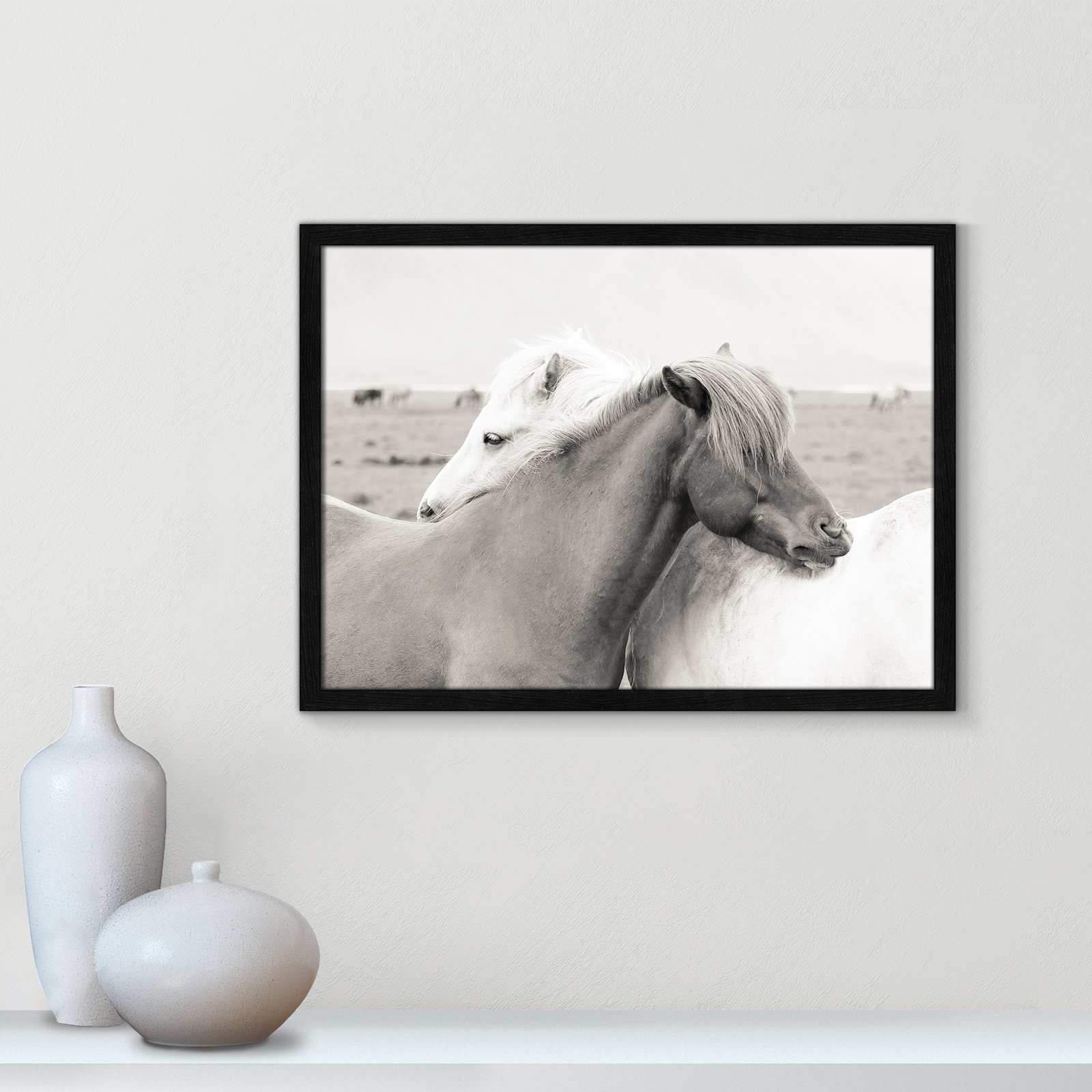 Melanie "Icelandic Meadow Horses" Print, 17" H x 23" W x 0.75" D, Black Wood Grain Framed