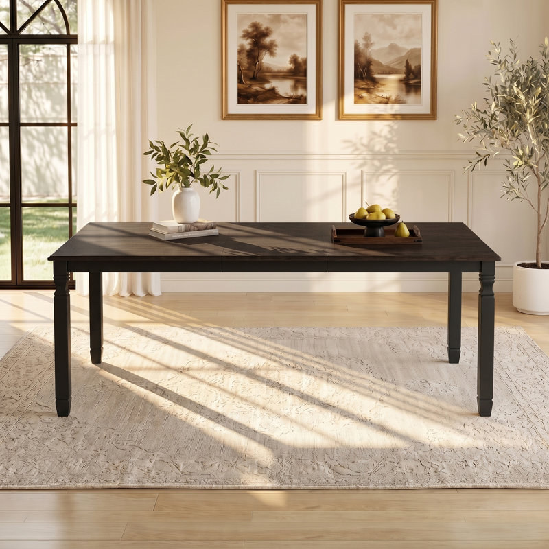 Extendable Dining Table, Removable Leaf, Rectangular Two-Tone Design, Turned Legs, Modern Farmhouse, Dining Room