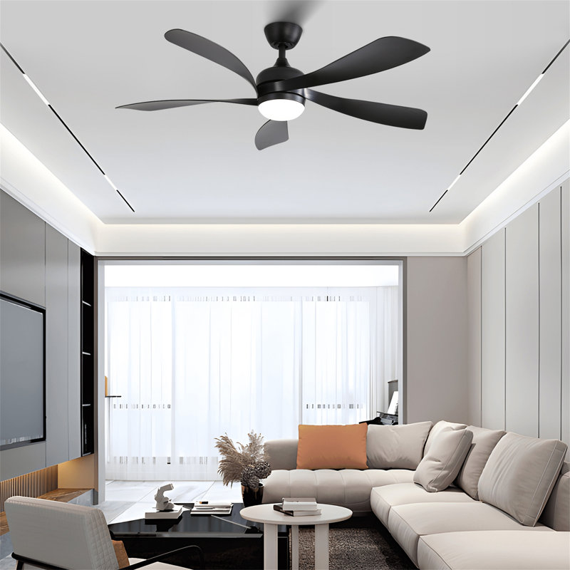 52 Inch Modern Ceiling Fan With 3 Color Dimmable 5 ABS Blades Remote Control Reversible DC Motor With Led Light, Black, Black