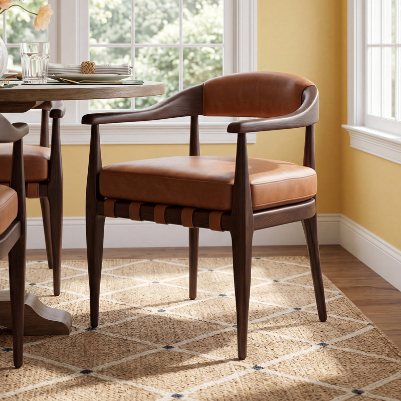 Clendon Leather Arm Chair, Laken Stone Linen