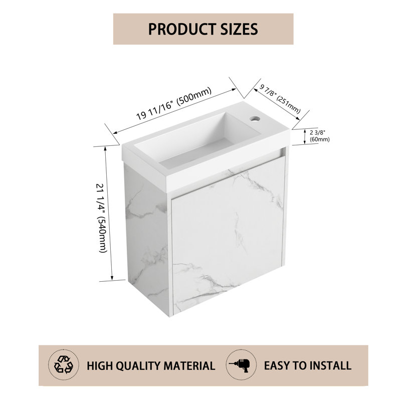 Meuble-lavabo mural simple 20 po avec plateau en résine, blanc