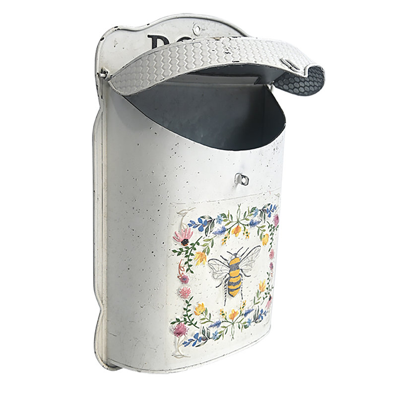Boîte aux lettres murale pour porte d'entrée, porche ou jardin, style ferme, Blanc, H 15,5 po x l 10,7 po x P 3,7 po