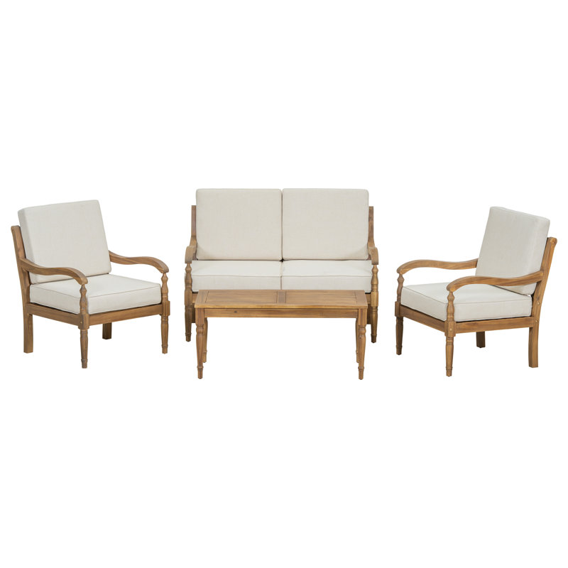 Ensemble de conversation d'extérieur en bois d'acacia avec coussins amovibles 4 pièces Albert