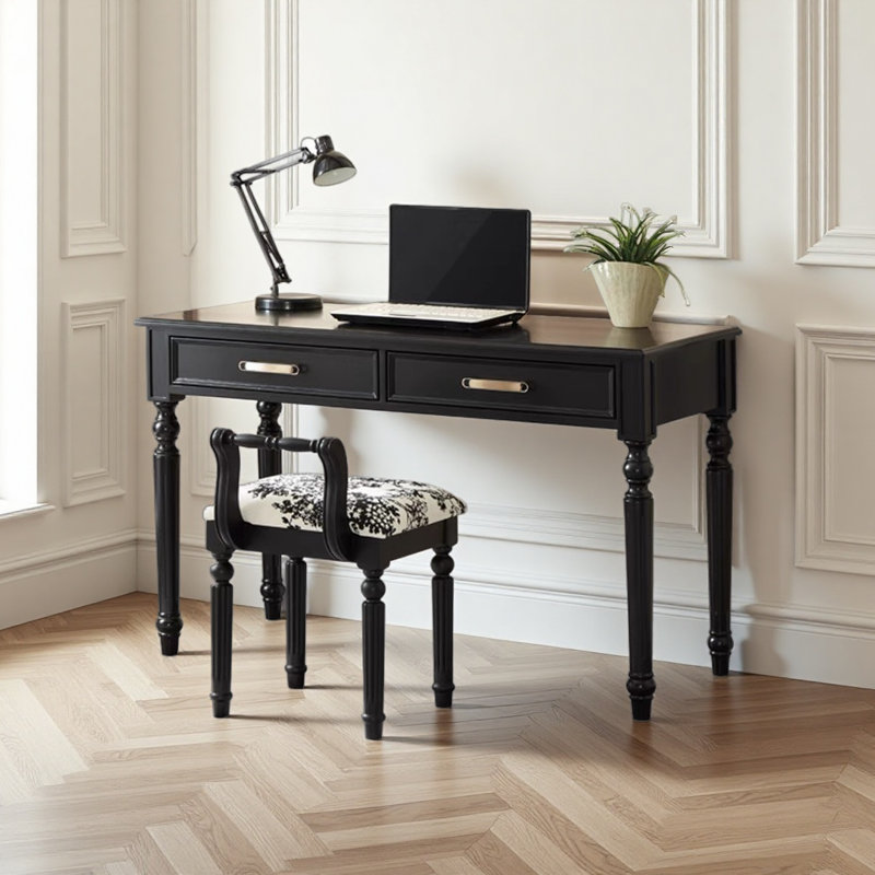 Bureau d'écriture noir en bois massif noir, H 29,92 po x l 39,37 po x P 19,68 po