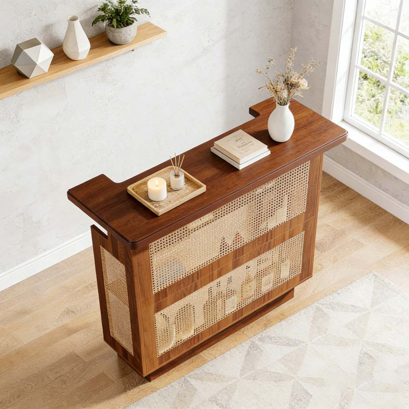 Armoire à vin avec 4 tablettes et porte-verres à pied Rattan Home Bar