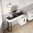 Modern Vanity Table with Tempered Glass Top, Adjustable Height Legs, Multi-functional Storage Cabinet and Round Mirror