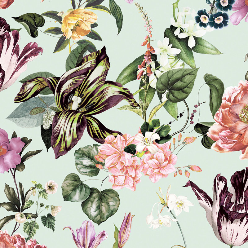 Amogh Collection Floral Rhapsody 10.05m x 53cm Wallpaper Roll, Light Green