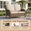 Ensemble de mobilier de jardin en résine tressée 2 pièces, ensemble de conversation extérieur en rotin brun avec canapé 3 places et causeuse, coussins beiges-1234228995