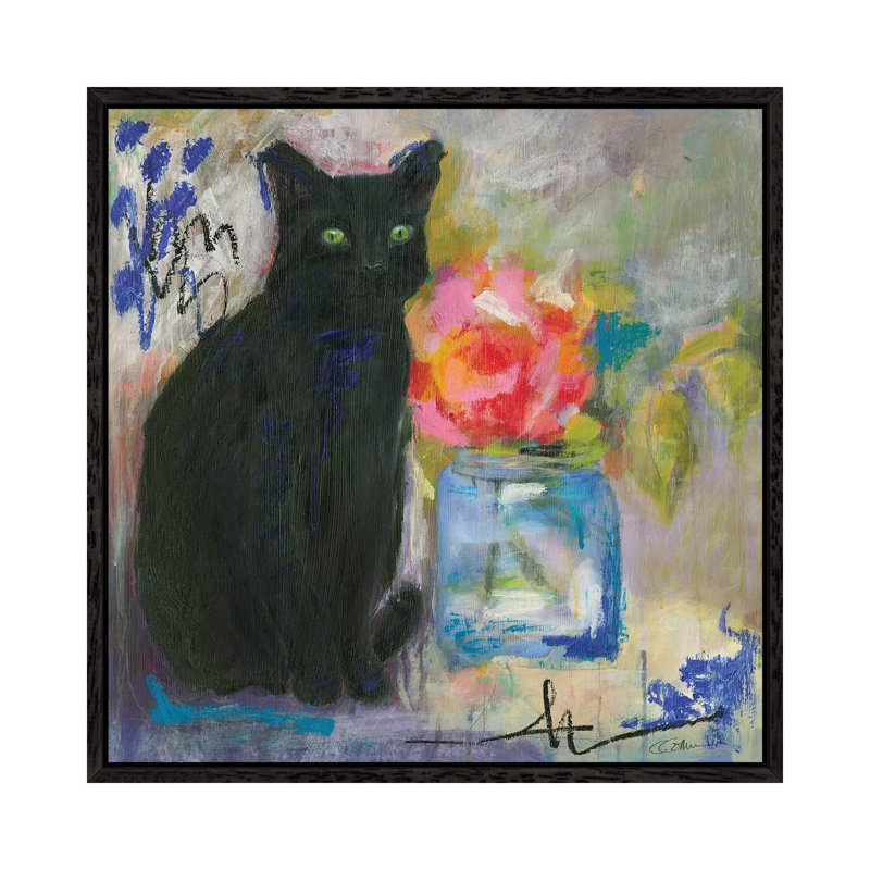 Just Love A Black Cat by Connie Collum - Painting on Canvas, 93.98cm H x 93.98cm W x 3.81cm D, Black Framed
