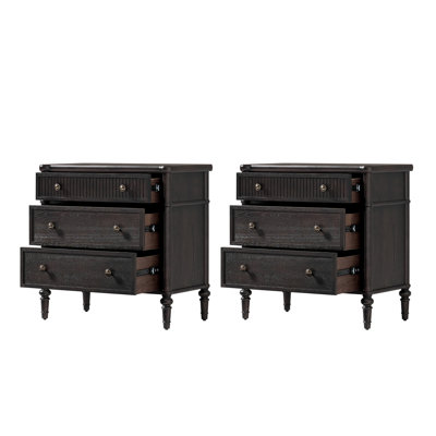 Hoai 28" W 3-Drawer Fluted Solid Wood End Table With Power Outlets