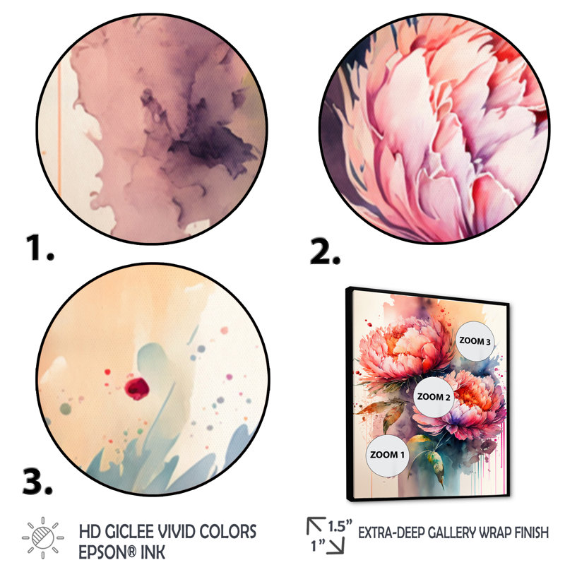 «Hermina Vibrant Pe pivoines», reproduction sur toile, H 32 po x l 24 po x P 1 po, Toile avec cadre flottant noir
