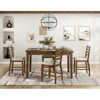 Traditional Dining Set 5pc Counter Height Table with 4 Drawers Storage and Chairs Cherry Finish Wooden Casual Kitchen Furniture