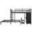 Queen over Queen Metal Bunk Bed with Built-in Wardrobe, Desk and Storage Chairs, Heavy Duty Black Bunk Bed Frame with Ladder and Guardrails for Kids, Teens, Adults