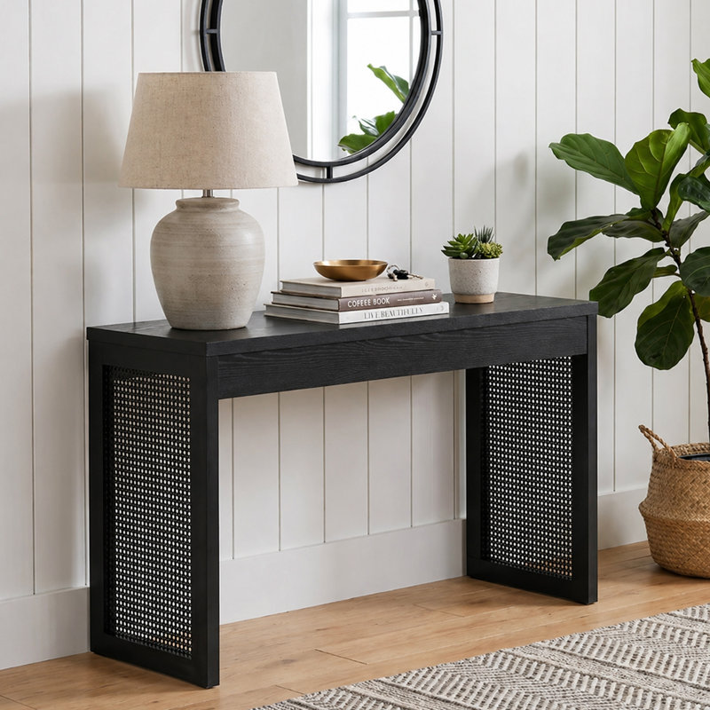 Brandasia Weave Hall Console Table/Desk, Black