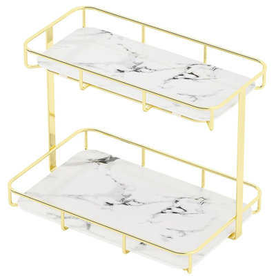 Elegant 2-Tier Beauty Tray - Modern Cosmetics & Skincare Storage For Bathroom Countertop - Non-Slip Professional Beauty Display & Perfume Organizer (Glod)
