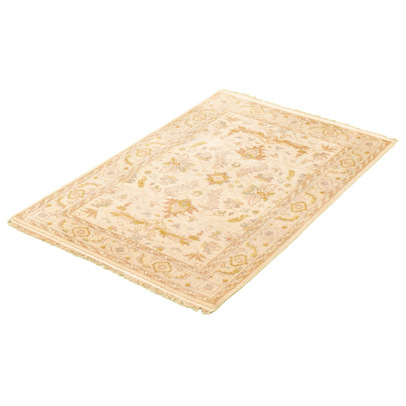 Tapis décoratif en laine noué à la main de conception unique 3 pi 8 po x 5 pi 9 po Desiderius Ivoire