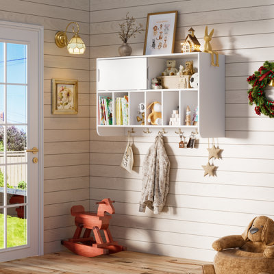 6 - Hook Wall Mounted Coat Rack With 6 Cubbies And 2 Storage Cabinets, Entryway Coat Double Hooks