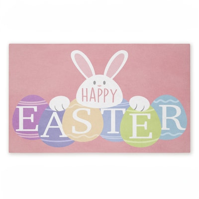 Happy Easter Bright Eggs Printed Outdoor Door Mat, design by Marcus Prime, 18"x30"
