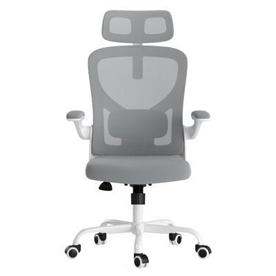 Ergonomic Office Chair, Home Office Desk Chair With Headrest, High Back Computer Chair With Armrests And Adjustable Lumbar Support For Home Office Study Room, White & Gray