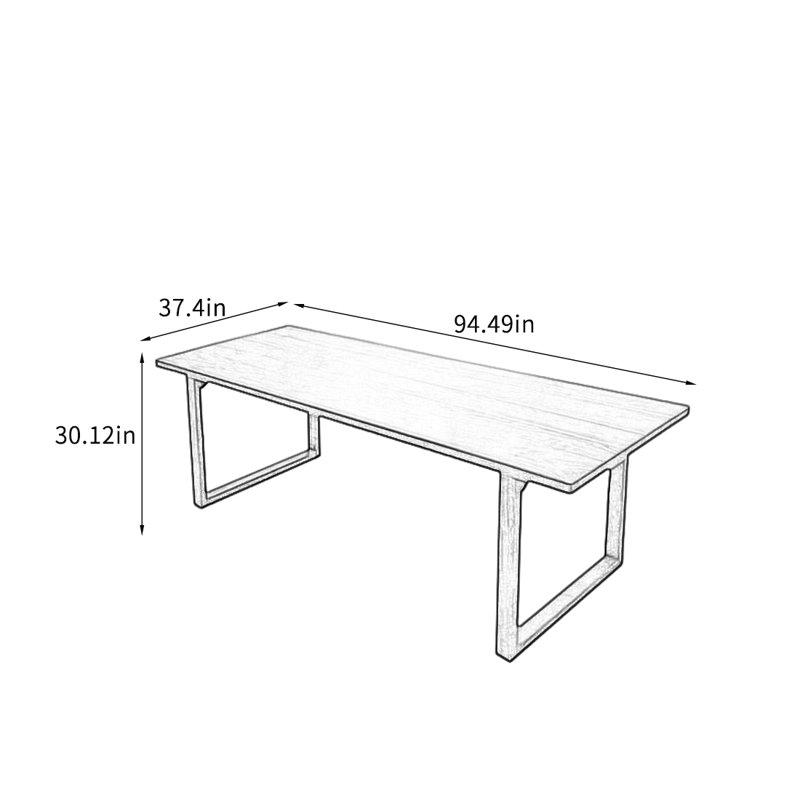 Table de salle à manger en bois massif et noyer noir., H 30,12 po x L 94,49 po x l 37,4 po