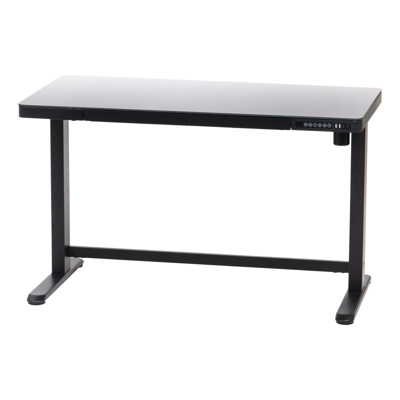 Black Adjustable Glass Top Standing Desk with USB Port
