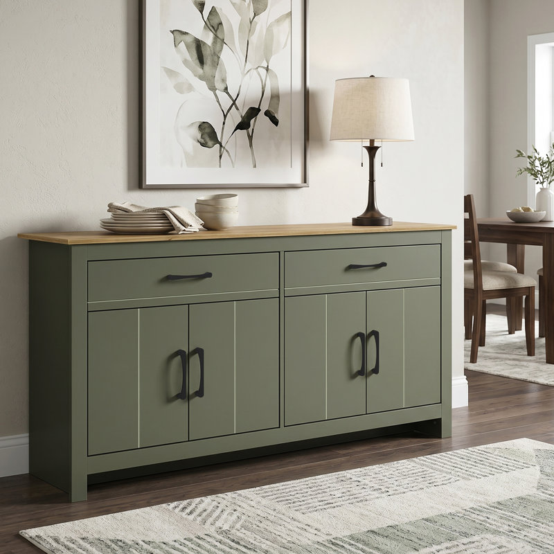 4 Door 2 Drawer Multifunctional Sideboard, Kale Green