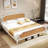 Platform Bed Frame with Natural Rattan Headboard and Footboard, Bohemian and Mid Century Style-710465277-710465266