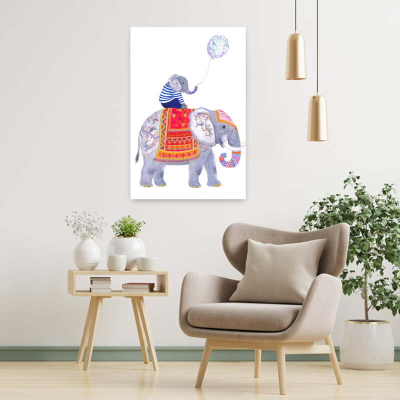 «Elephant Adventure», art mural coloré moderne et ludique, H 36 po x l 24 po
