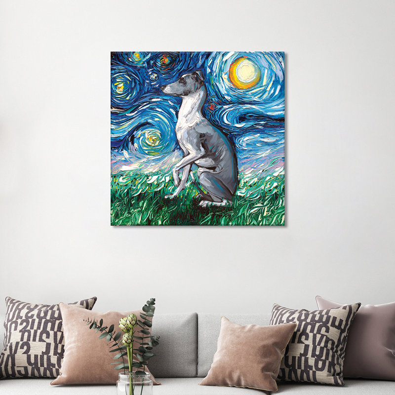 Whippet Night by Aja Trier - Wrapped Canvas Painting, 93.98 cm H x 93.98 cm W x 1.91 cm D