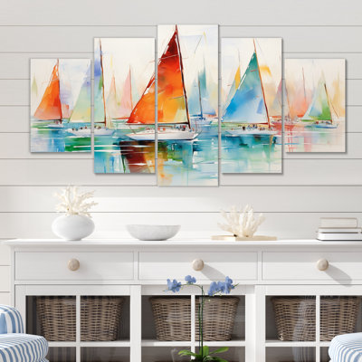 Miminimlaism Watercolor Regatta I - Sailing Boat Canvas Print - 5 Panels