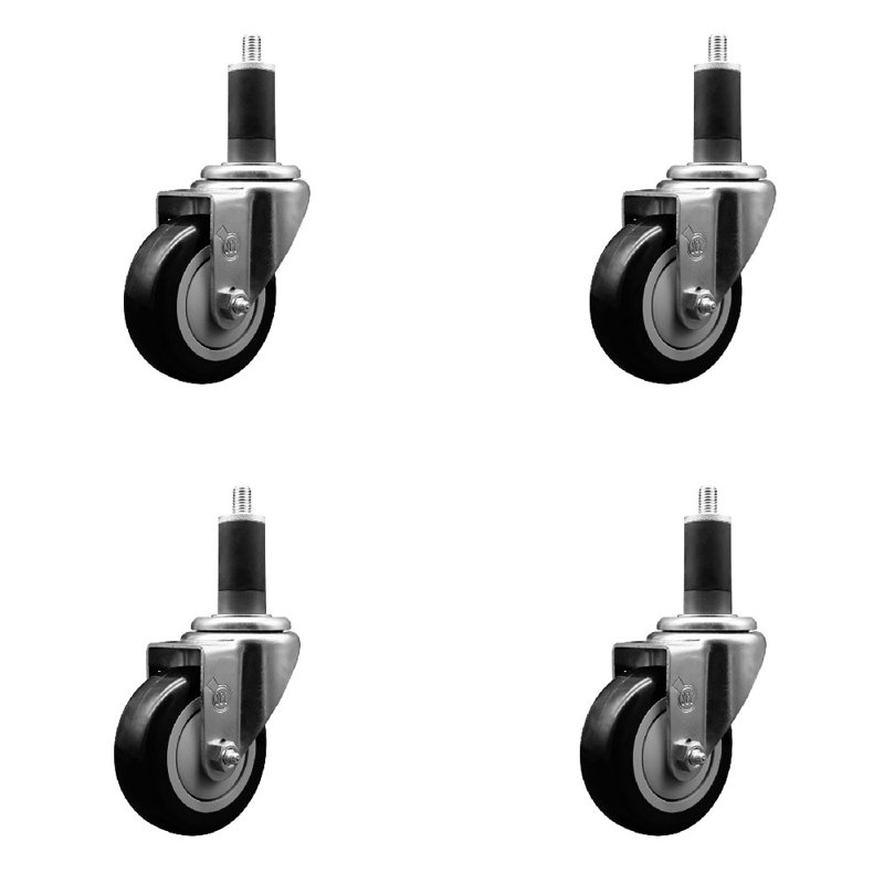 Ensemble de roulettes extensibles en poly pivot de 3,5 pouces de 1-1 / 4 pouces SS SCC, Noir