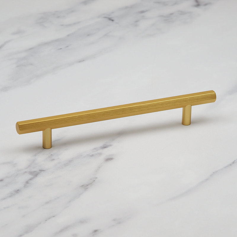 Hexagonal T-Bar Handles in Multiple Finishes, Brushed Brass, 160mm Handle
