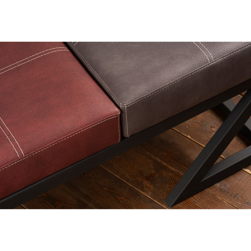 Pouf de style industriel avec structure en métal, anthracite et rouge bordeaux, 36,2 po x 17,3 po x 18,1 po | 100% cuir de polyuréthane, 32 mousses en mousse pour plus de confort | Tissu facile à nettoyer, pieds en métal robustes (hauteur de 12,8 pouces) | Pièce moderne et élégante