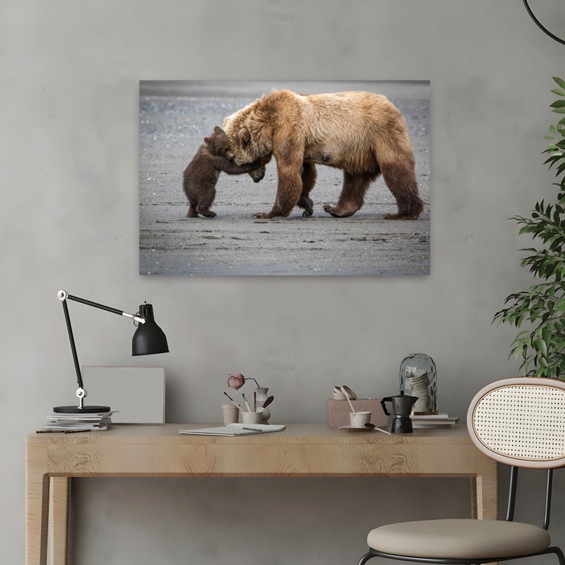 A Little Bear Hug Playful Romantic Contemporary Bear Nature Wildlife Wall Art Print, 40.64cm H x 60.96cm W
