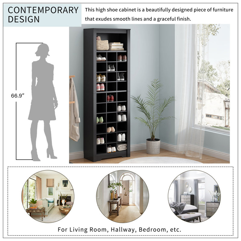 Stylish Design 30 Shoe Cubby Console, Contemporary Shoe Cabinet With Multiple Storage Capacity, Free Standing Tall Cabinet With Versatile Use For Hallway,  Bedroom