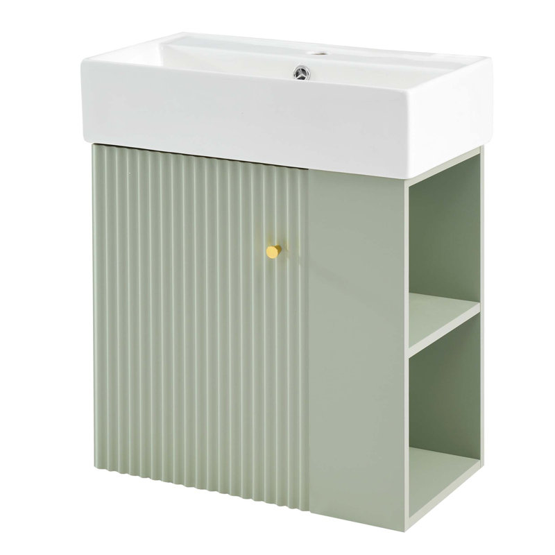 Meuble-lavabo flottant moderne de 21,6 po avec lavabo en céramique - parfait pour les petites salles de bain, rangement à droite