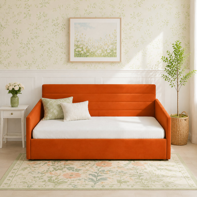 Hydraulic Lift Up Storage Upholstered Daybed, Orange