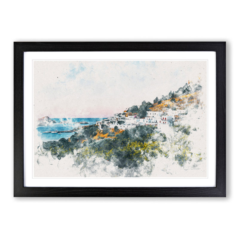 The Island of Rhodes in Greece - Picture Frame Painting Print, Black Framed, 62cm H x 87cm W x 2cm D
