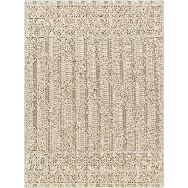 Tapis intérieur / extérieur en polypropylène tissé à la machine géométrique gris / ivoire, Rectangle 5 pi 3 po x 7 pi