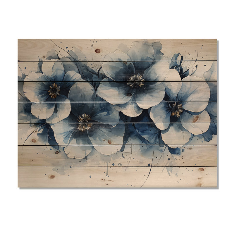 Turquoise velours marguerites fleur I - Art mural en bois marguerites - sur bois de pin naturel