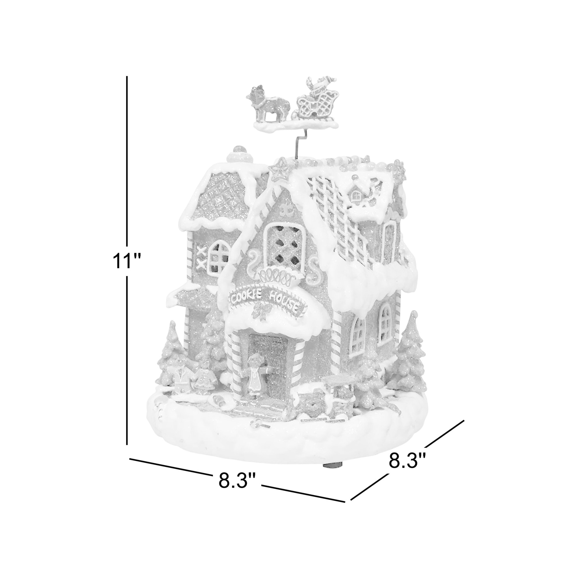 11.02”H Animated Gingerbread Cookie House (Santa) - LED, 8 Music, Adapter or BO - Hand-Painted Resin
