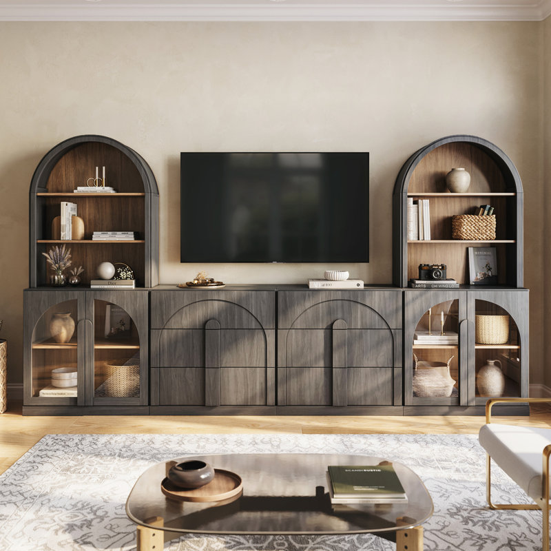 Meuble télé 4 pièces avec rangement - 1C2D, ébène, Ébène