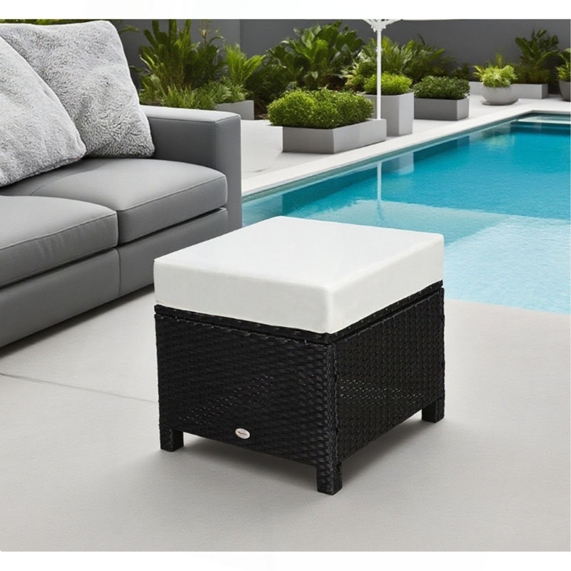 Repose-pieds d'extérieur multifonctionnel en rotin, sièges supplémentaires, table d'appoint avec coussin moelleux